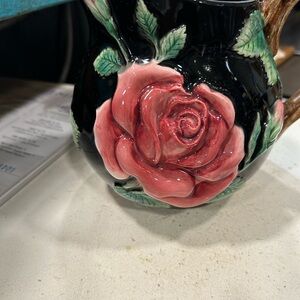 Floral Black vintage and Red Ceramic water picture Vase